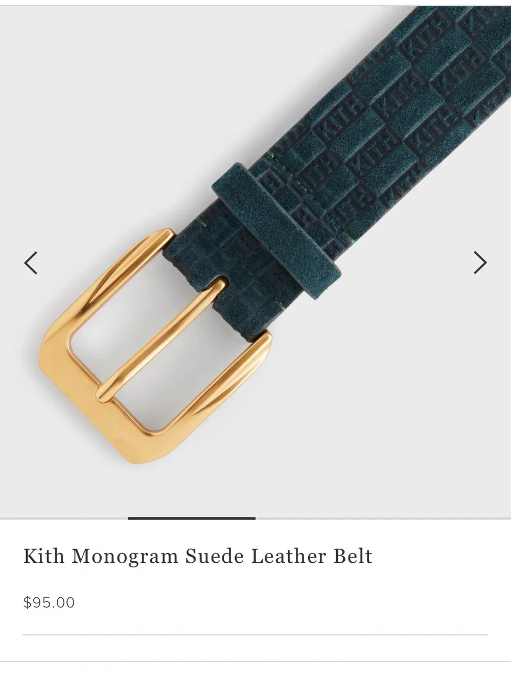 New Kith Monogram Suede Leather Belt - Teal Green with Gold Buckle